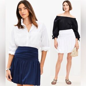 LOFT SET OF 2 Bubble Hem Mini Skirt Navy and White Cotton Size XL Bundle